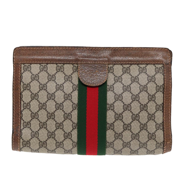 GUCCI GG Supreme Web Sherry Line Clutch Bag Beige Red Green 010 378 Auth ep5011 - Picture 13 of 16